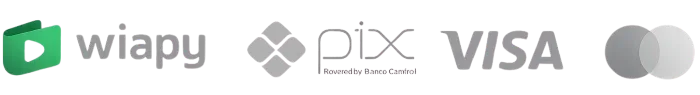 Formas de pagamento: Wiapy, Pix, Visa e Mastercard